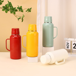 Bouteille isotherme en acier inoxydable de 1000 ml avec affichage mécanique de la température, rayures verticales, grande capacité et poignée - Product Image 3