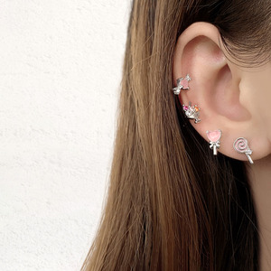 Cute Pink Heart <b>Crystal</b> <b>Stud</b> <b>Earrings</b> with Bow Design for Women Gold and Silver Plated Fashion Jewelry - Product Image 5