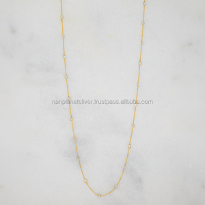 Collar de cuarzo de cristal de hebra larga con vermeil dorado Idea de regalo perfecta para bodas Fiestas Compromiso Collares de cadenas finas - Product Image 1