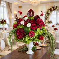 C-721 Grosir 25 30cm 40cm Bola Bunga Merah Burgundy Putih untuk Dekorasi Meja, Bola Bunga Hydrangea Sutra Hijau dengan Hiasan Amaranth Gantung