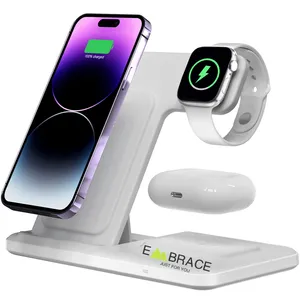 3 en 1 Sensor de montaje plegable Soporte de cargador de teléfono inalámbrico Organizador de escritorio de oficina con soporte de cargador inalámbrico para iPhone Android