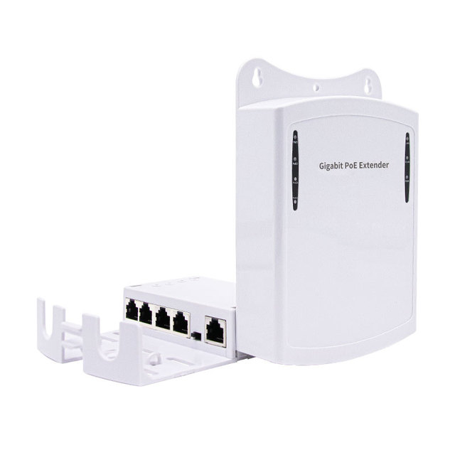 Outdoor POE Extender 1 in 4 Out 1000Mbps IEEE802.3af/at Standard Waterproof Gigabit Repeater POE for CCTV IP Camera System
