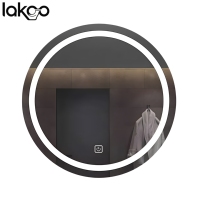 Miroir LED rond intelligent moderne LAKOO, miroir de vanité mural avec écran tactile, lumière à intensité variable et anti-buée pour la maison/l'hôtel