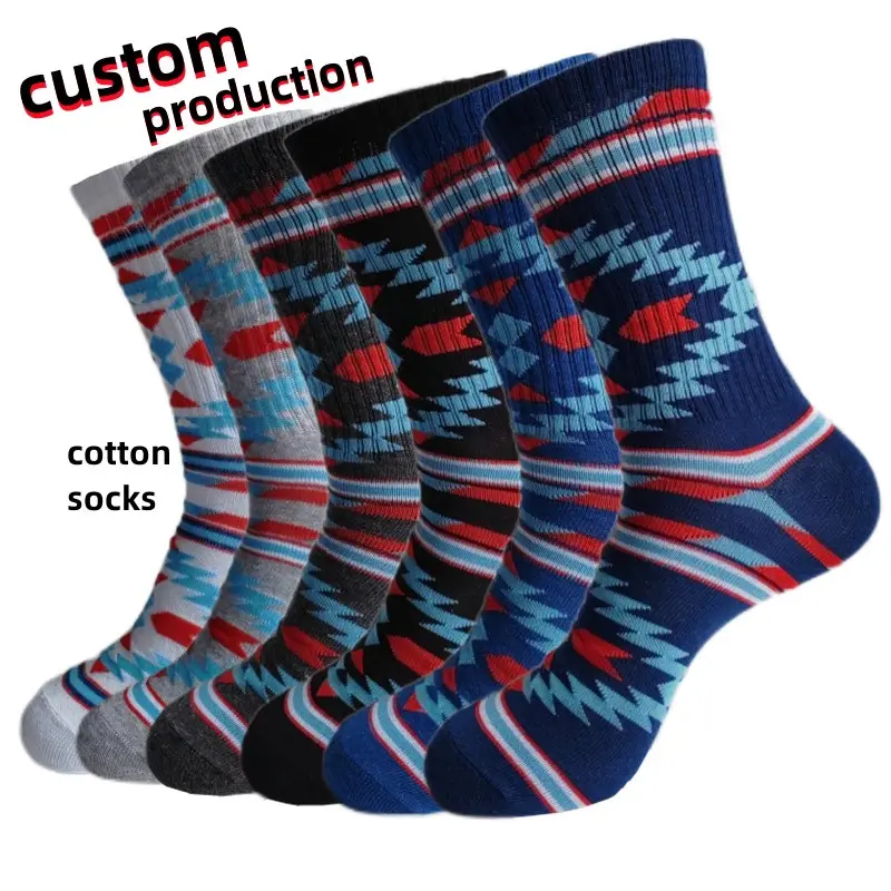 Custom Pattern New Fashion Men's Socks Novelty Funny Floral Jacquard Men Big Size Flat Crew Cotton Sports Socks