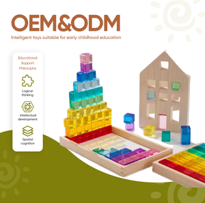 Casa in Legno Stile Olandese Montessori, Giocattoli Educativi in Legno, Cubi di Acrilico Trasparente per Costruzioni e Impilamento per Bambini - Product Image 1
