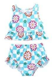 Costume da bagno Casual a due pezzi per bambine e bambine costume da bagno a righe senza maniche con foglie di <span class=keywords><strong>palma</strong></span> Bikini da spiaggia - Product Image 3