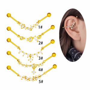 Orecchini Hengsen Ipoallergenici in Acciaio Inossidabile con Zirconi per Cartilagine, Helix, <span class=keywords><strong>Trago</strong></span> e <span class=keywords><strong>Piercing</strong></span> Industriale con Filettatura Esterna - Product Image 1