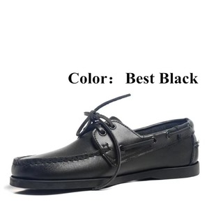 Chaussures bateau rétro pour hommes et femmes, mocassins de navigation à lacets, dessus en cuir de vachette première couche, semelle extérieure en caoutchouc cousue, respirantes - Product Image 5