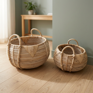 <b>Cheap</b> Rate Handwoven Rattan <b>Basket</b> Round Woven Storage Bin with Handles Natural Home Organizer - Product Image 2