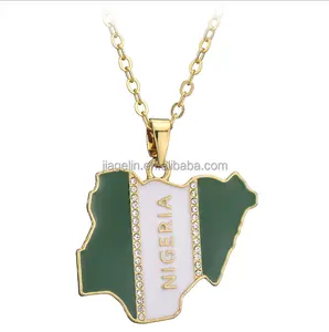 Stainless Steel Africa Nigeria Flag Map Pendant Necklace