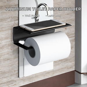 Aluminum Single Tier <b>Wall</b> <b>Mounted</b> Toilet Roll Paper Holder with Cell <b>Phone</b> Holder Eco-Friendly Kitchen Storage Rack - Product Image 2
