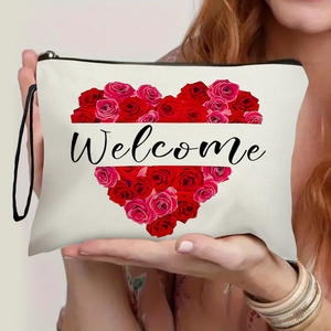 Sac cosmétique personnalisé de 12oz en toile de coton à fermeture éclair fourre-tout de rangement de voyage portable avec bienvenue pour les promotions - Product Image 1