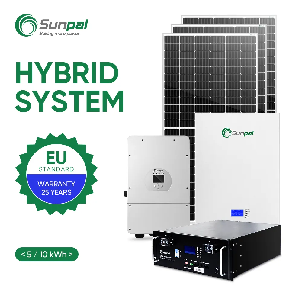Système d'énergie solaire hybride Sunpal toit photovoltaïque 5Kw 8Kw 10Kw 12Kw système de stockage de générateur solaire haute fréquence