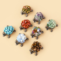 Figurine de tortue en éclats de pierres précieuses naturelles en gros, sur base métallique, statue de tortue, cristal de guérison, décoration de bureau