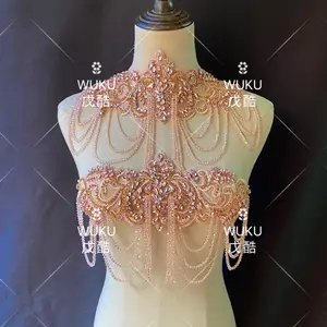 2023 new fashion lace encrusted crystal beads tassel fringe in pink