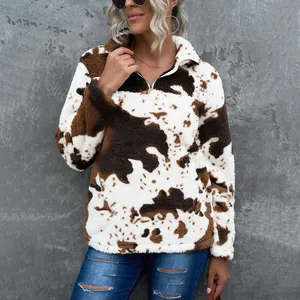 Groothandel womens animal print sweatshirt-Groothandel 2022 Fashion Animal Print Rits Fleece Vrouwen Trui Polyester Sweatshirt