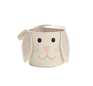 Grand sac <span class=keywords><strong>en</strong></span> <span class=keywords><strong>toile</strong></span> brodée à fleurs bleues et roses avec poignée à carreaux, panier de Pâques personnalisé avec un lapin - Product Image 4