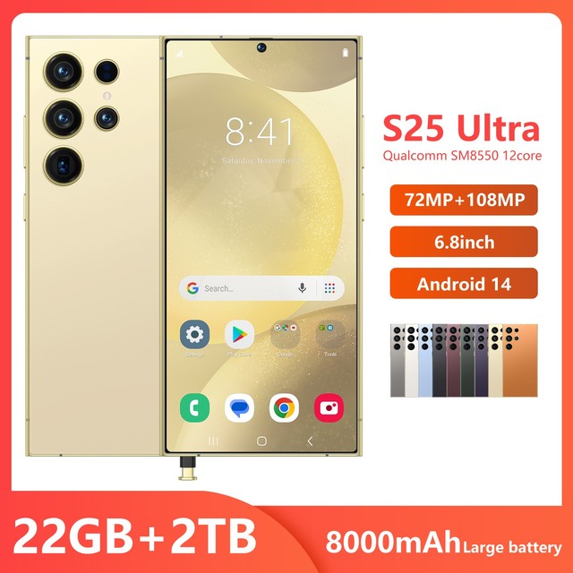 High Configuration S25 Ultra 5G LTE/CDMA Smartphone 22G+2TB 6.8" OLED HD Display 144Hz Octa Core 108MP Camera Dual SIM Unlocked
