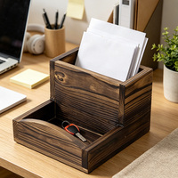 Organisateur de bureau en bois avec porte-lettres et plateau à clés, en forme de L, à deux niveaux, rangement de bureau, décoration en bois foncé, vente en gros directe d'usine