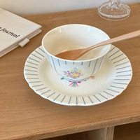 Service de table en céramique rétro à motif floral français, vaisselle de luxe vintage à l'aspect élégant, bols à riz/soupe/nouilles