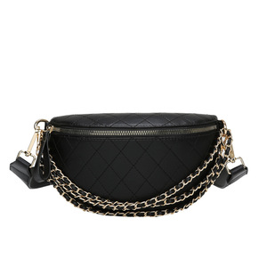 Bolsa feminina para cinto de couro, bolsa feminina preta com cordão cruzado - Product Image 1