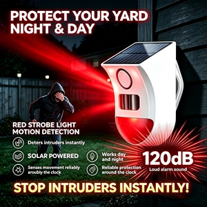Système d'alarme extérieur sans fil WALE anti-vol à énergie solaire IP65 avec détecteur <span class=keywords><strong>de</strong></span> mouvement infrarouge et sirène stroboscopique - Product Image 1