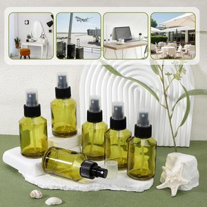 Flacon en verre givré vert de luxe 15g-100ml à épaule oblique avec bouchon à vis et pompe pulvérisatrice pour sérum et crème visage, sérigraphié - Product Image 5