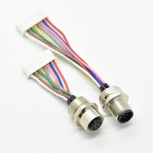 Conector PH2.0 a conector de 8 pines macho y hembra, montaje de panel resistente al agua, conector circular M12