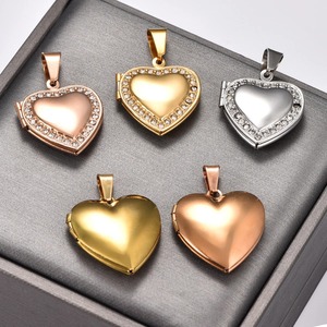 Stainless Steel Zirconia Heart Photo Locket Pendant Openable <b>Picture</b> <b>Box</b> <b>Frame</b> Charms Chain Necklace for Women Men Metal Jewelry - Product Image 4