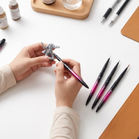 Kuas Lukis Miniatur Rambut Kolinsky 100% Murni Gagang Logam Kuas Detail Halus untuk Lukisan Model Figur dan Hobi Lukis
