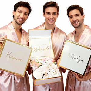 Scatola Regalo per Team Sposa con Magnete Dorato Stampato Personalizzato all'Ingrosso Set Regalo per Invito Damigella d'Onore Scatola <span class=keywords><strong>Bomboniera</strong></span> Matrimonio Bianca Nera <span class=keywords><strong>Rosa</strong></span> - Product Image 1