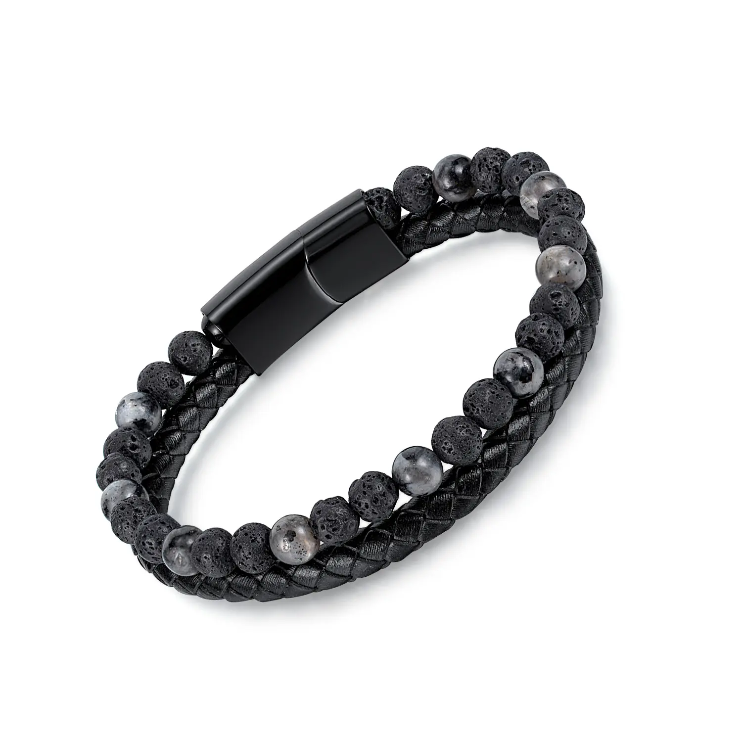 Wholesale men leather bracelets personality fashion volcanic stone beads charm men's leather bracelet