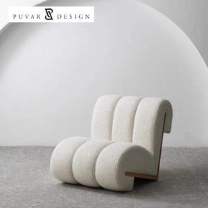 Chaise de loisirs de luxe moderne nordique canapé simple laine d'agneau pouf en bois massif chaise de salon - Product Image 4