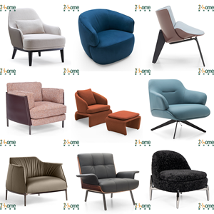 Sillón Boucle con Estructura de Cuero, Patas Cónicas, Cojín Trasero de Tela Afelpada, Sillón de Perfil Bajo para Sala de Estar, Villa o Apartamento - Product Image 4