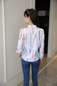 Nouvelles chemises blanches formelles pour femmes, imprimé rayé sur le devant, manches longues, chemises de bureau pour femmes, chemises OL, col montant fin, respirantes - Product Image 4