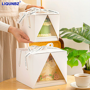 Caja de pastel blanca ecológica y elegante personalizada, caja de regalo de ventana transparente PET de cartón, caja de papel cuadrada para embalaje de postres