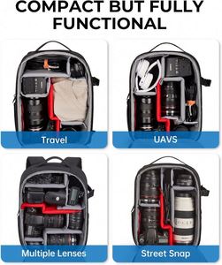 Sac à dos pour appareil photo compact, sac à dos pour appareil photo reflex numérique DSLR pour photographes, compatible avec ordinateur portable 13,3 pouces, étanche/antivol - Product Image 3