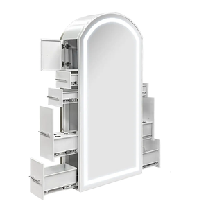 Espejo Ovalado Moderno para Salón de Belleza con Almacenamiento <span class=keywords><strong>Oculto</strong></span>, Unidad de Espejo para Estudio de Belleza, Estación de Almacenamiento con Espejo para Salón - Product Image 1