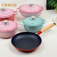 Panci Casserole Bulat Enamel Besi Cor Bentuk Bunga Laris Manis Grosir, Set Panci Dutch Oven, Set Peralatan Masak Enamel, Panci Sup