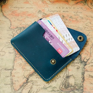 New Handmade Genuine Leather Card Holder Creative Compact Snap-button Coin Purse Vintage Solid Color Card Holder - Product Image 4