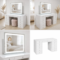Ensemble de coiffeuse avec miroir LED à capteur tactile, boutons en cristal, plateau en verre multicolore, rangement intégré, prix usine personnalisé