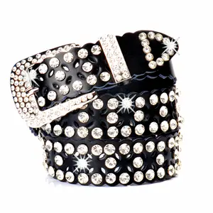 Rhinestones Belt Fast Delivery Custom Stylish Rhinestone Belt Men Women Unisex Shiny Crystal Studded Leather Designer Belt