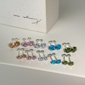 Boucles d'oreilles rondes en zircon multicolores incrustées de laiton plaqué platine, bijoux pour femmes, vente en gros d'usine - Product Image 3