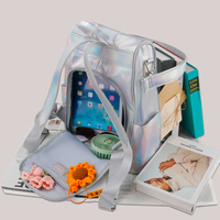 Sac à dos antivol personnalisé irisé pour femme en PVC avec sangle d'épaule arquée, compatible ordinateur portable 14,9 pouces, fermeture éclair étanche