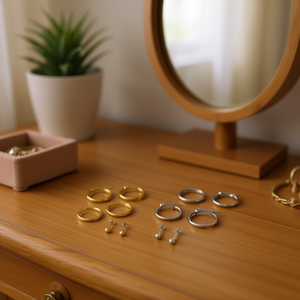 Juego de Aretes Tz, Aros y Broqueles, Oro, Plata, Acero, 12 Piezas, Joyería de Moda - Product Image 4