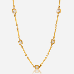 Collar de Cadena de Aleación de Zinc Chapado en Oro con Piedras Cuadradas de Circonia Corte Princesa, 18 Pulgadas, Diseño Geométrico Clásico - Product Image 3