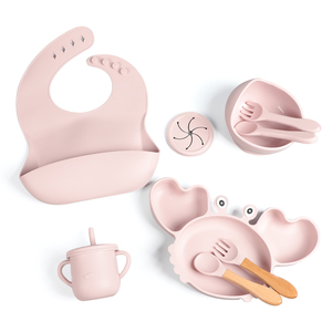 Eversoul-Lot de 9 couverts en silicone pour bébé en forme de crabe H, allant au micro-ondes, assiette pour bébé, ensemble d'alimentation pour enfants, OEM et ODM - Product Image 1