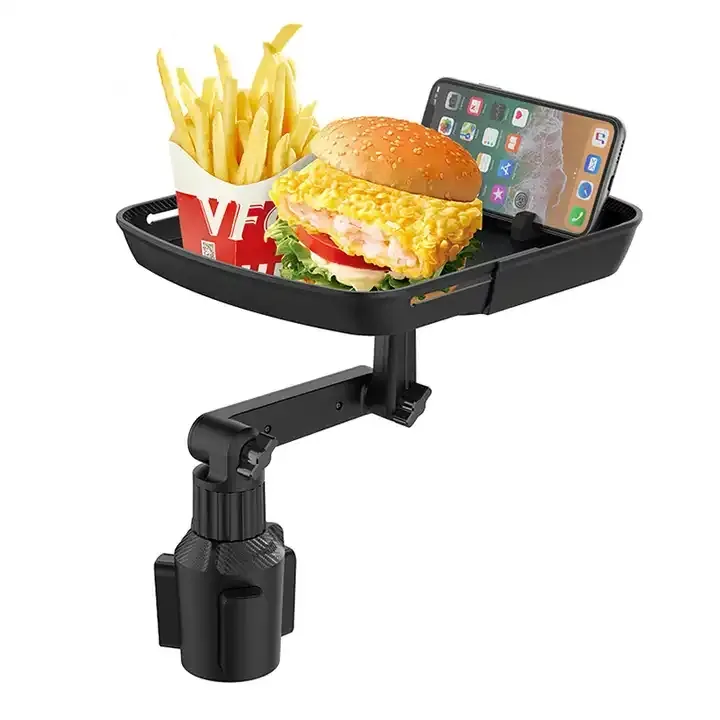 Ayarlanabilir plastik gıda ve telefon yuvası tutucu ile içecek tutucu 360 derece dönen araba fincan yiyecek tepsisi özelleştirmek