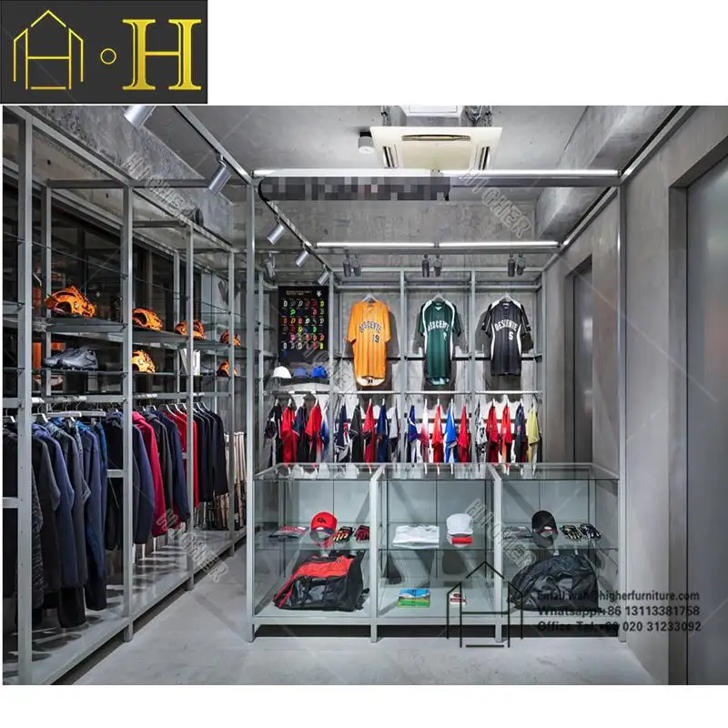 Men And Women Retail Sportswear Shop Interior Fashion Design Sporting Store Display Rack Showroom Decoration