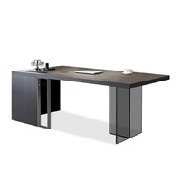 Bureau de direction moderne et minimaliste, placage en bois fumé, pieds en acrylique, table de patron, bureau de direction de luxe